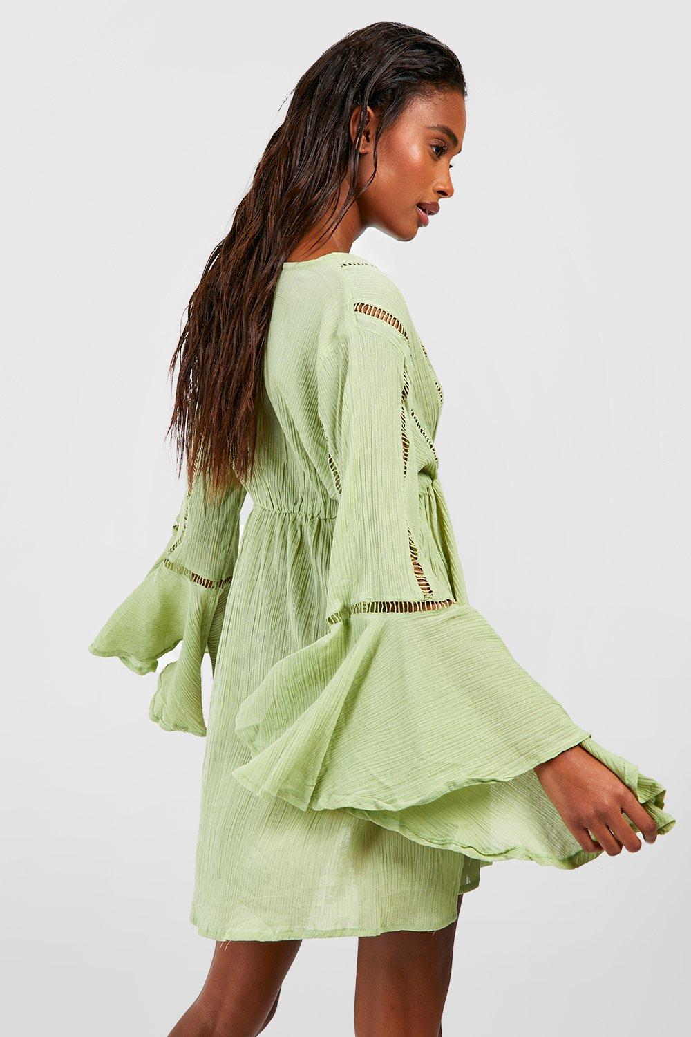 Tie Detail Frill Sleeve Beach Mini Dress