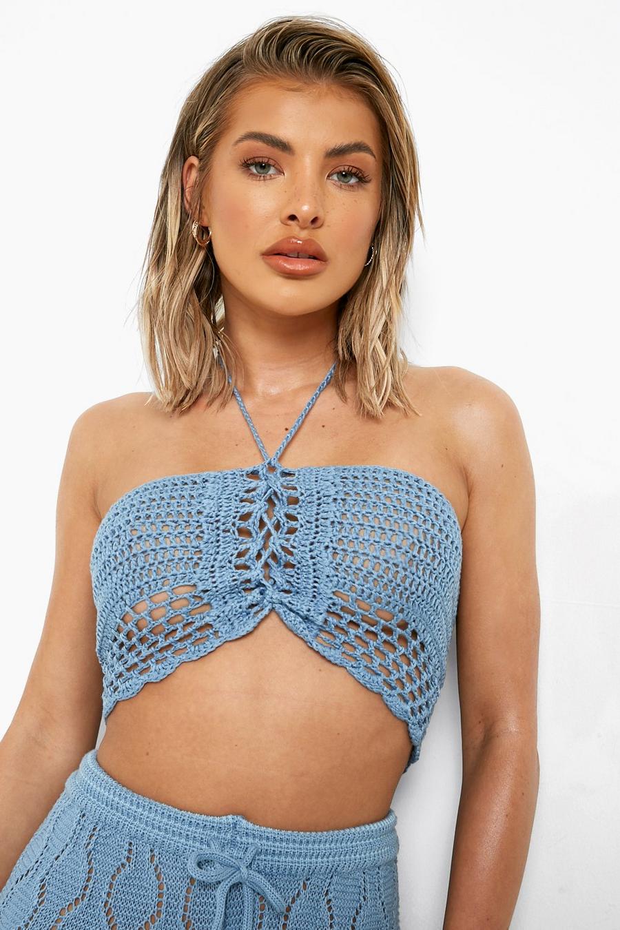 Ice blue Crochet Bandeau Beach Top image number 1
