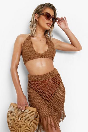 Crochet Halterneck Beach Bralet mocha