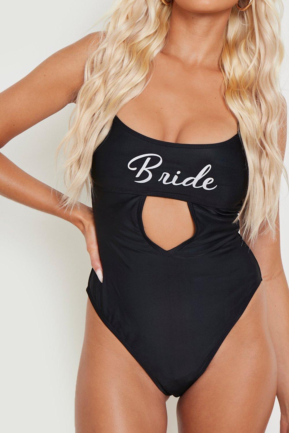 Bañador con abertura eslogan Bride | boohoo