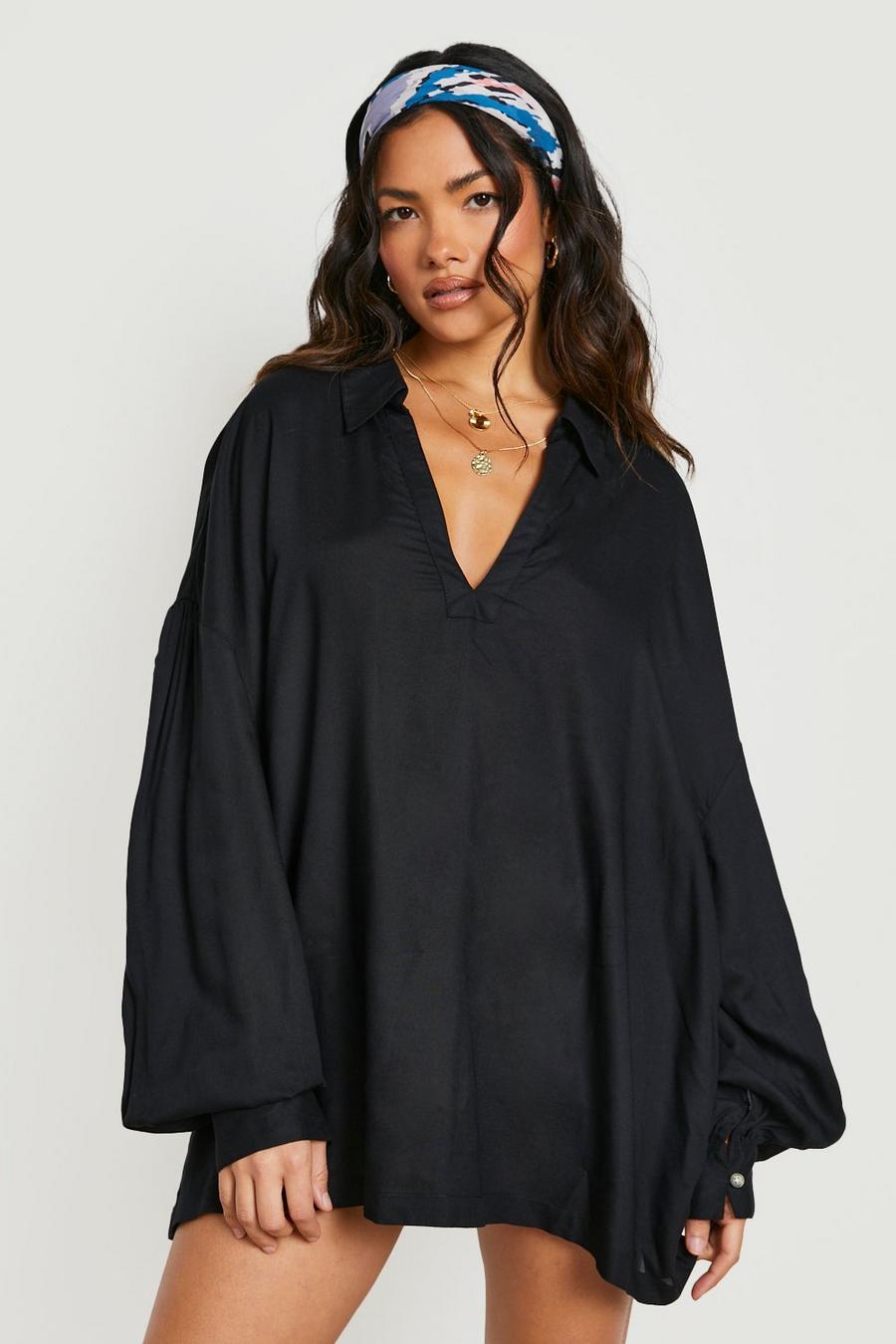 Black Sustainable Collared Beach Shirt image number 1
