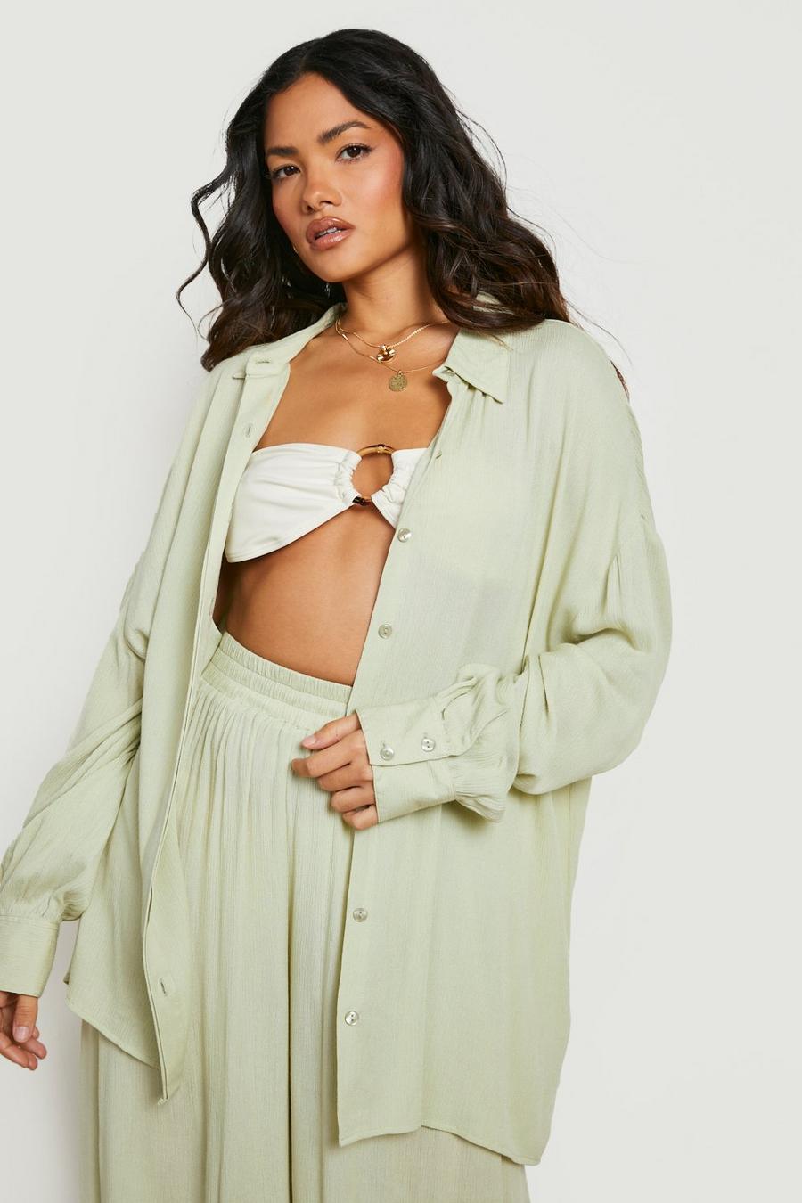 Sage green Sustainable Crinkle Collared Beach Shirt