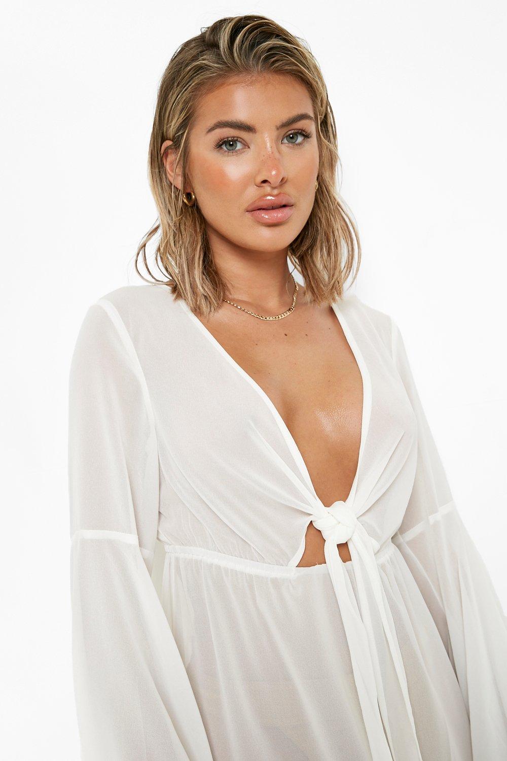 White flute sleeve dress sale