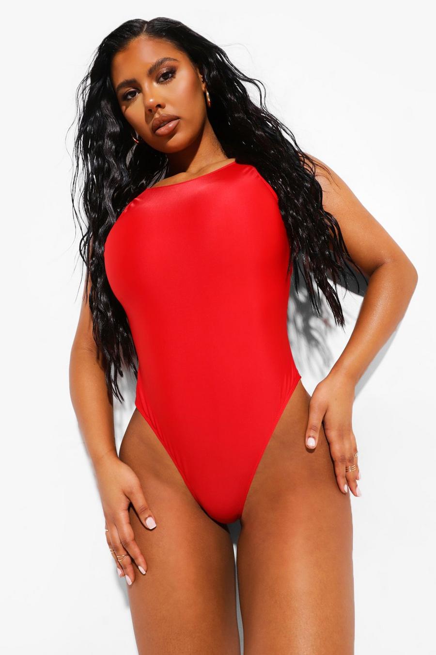 Red Essentials Racer Front Swimsuit image number 1