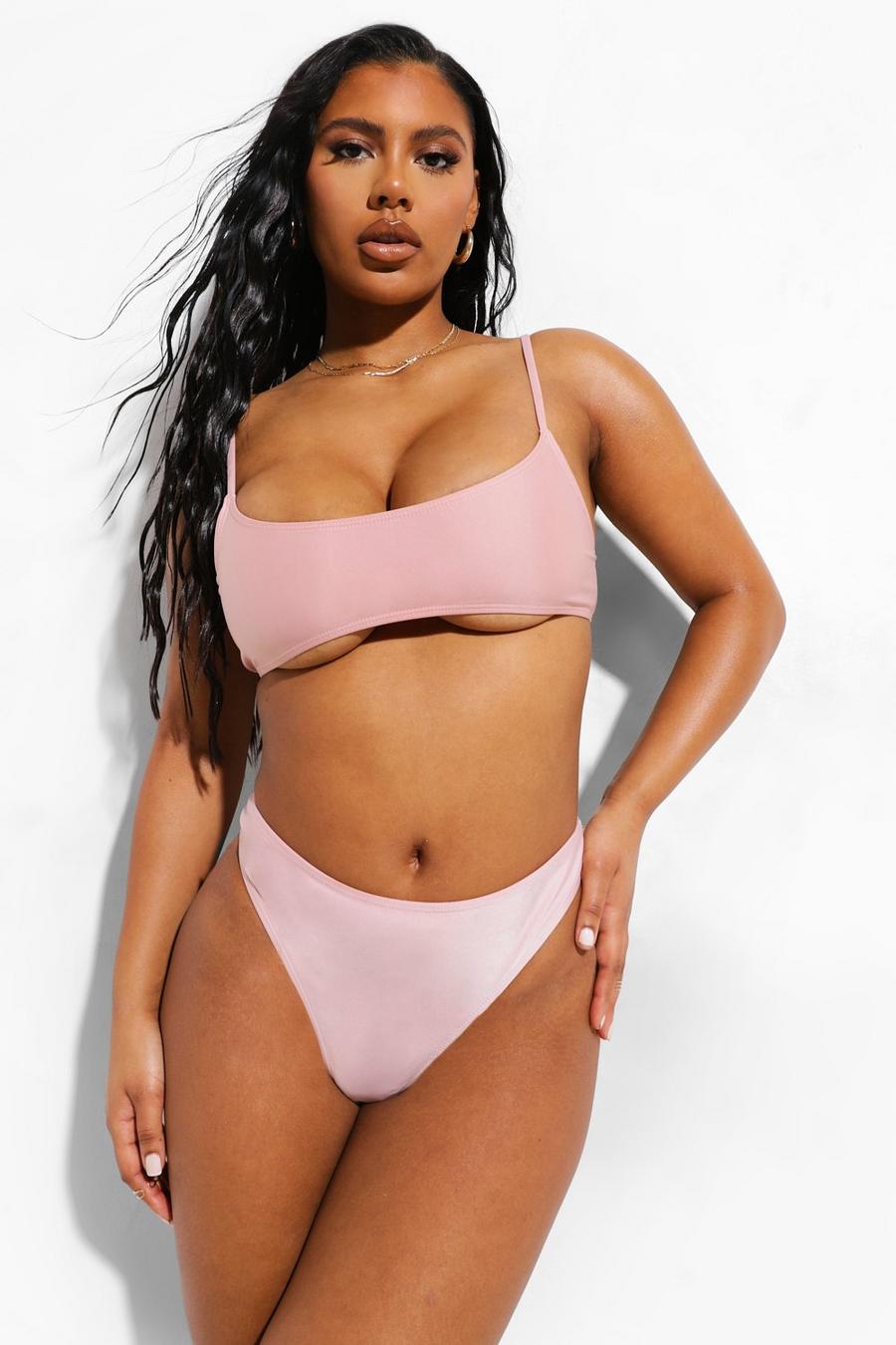 Dusty pink Bikinitrosa i stringmodell med hög midja image number 1