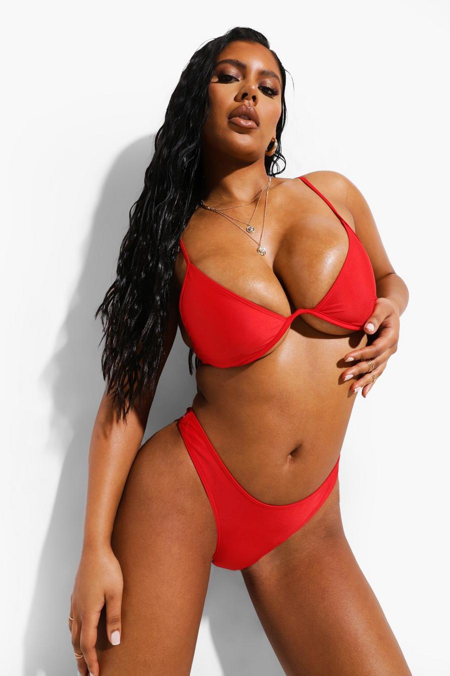 Red Essentials V Front Underwire Bikini Top image number 1