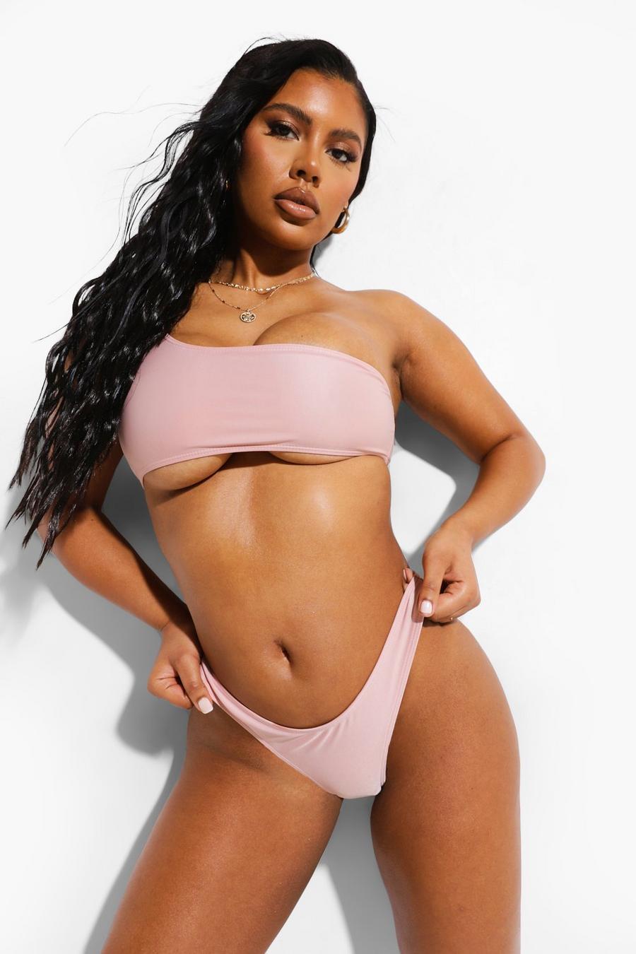 Dusky pink Bikinitopp med one shoulder-detalj image number 1