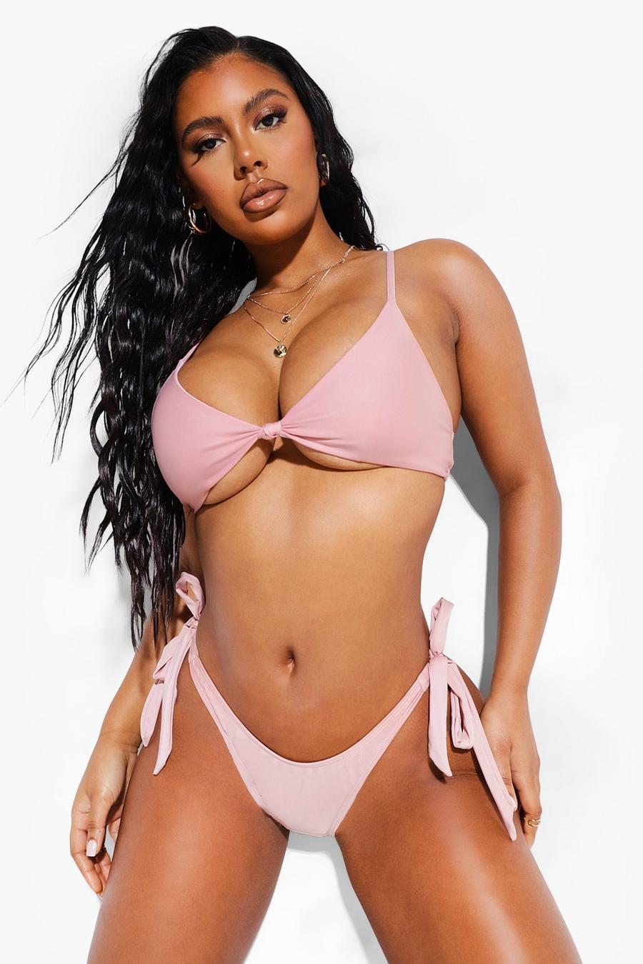 Dusky pink Essentials Knot Front Triangle Bikini Top image number 1