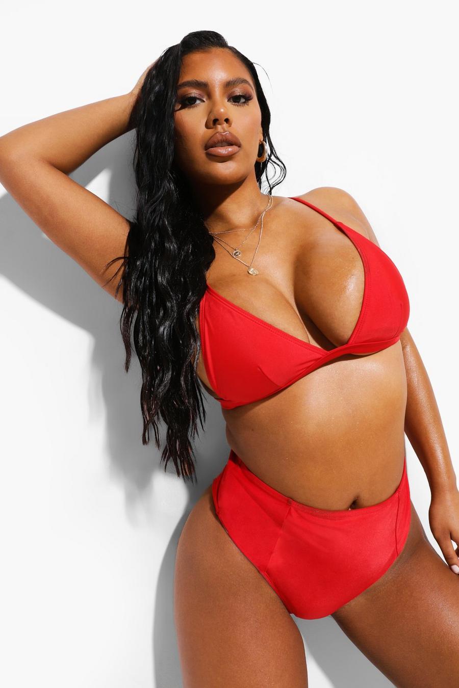 Red Essentials Fixed Bust Triangle Bikini Top image number 1