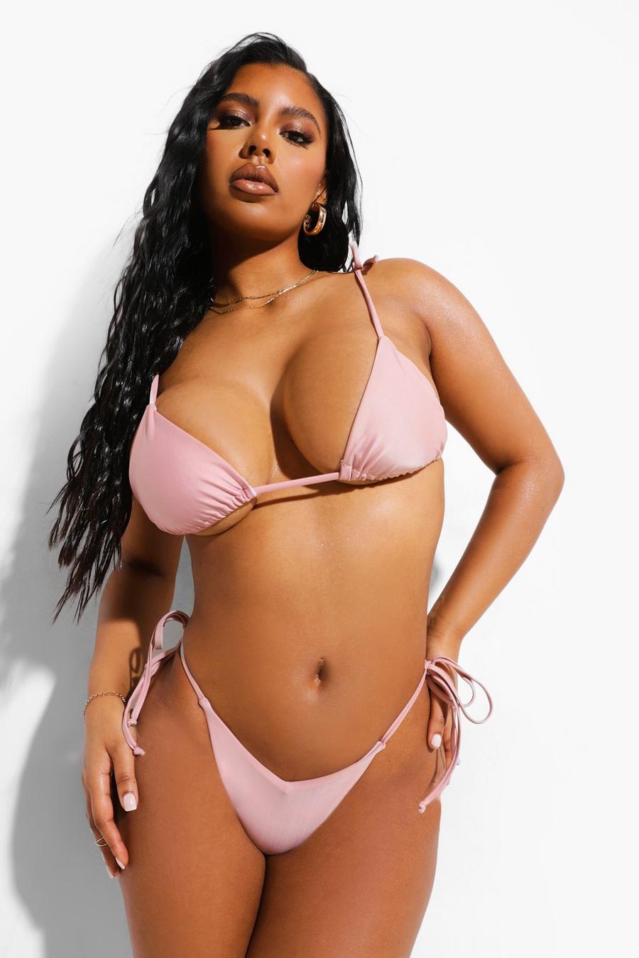 Dusky pink Triangelformad bikinitopp med knytdetaljer image number 1
