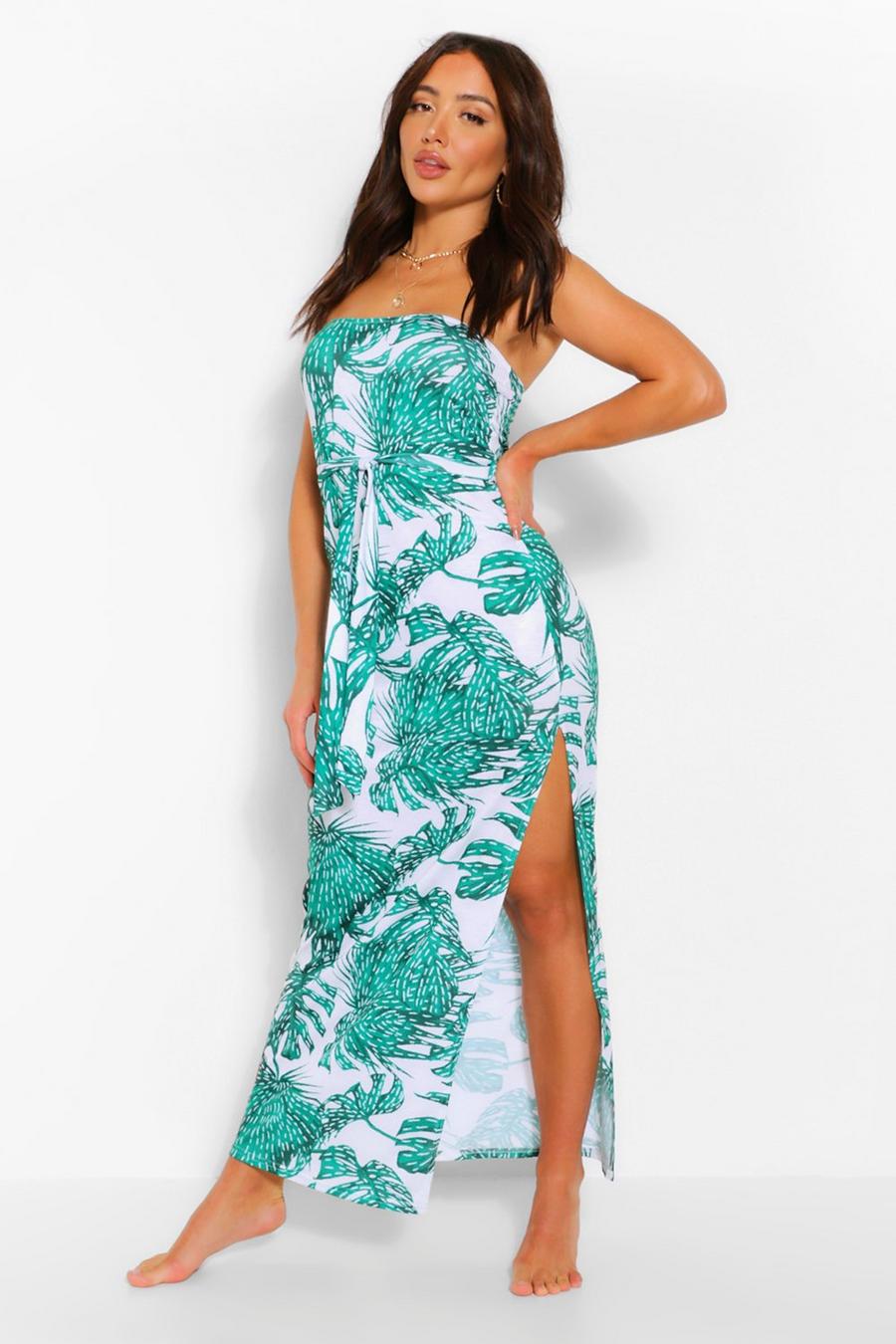 Palm Print Bandeau Beach Dress image number 1