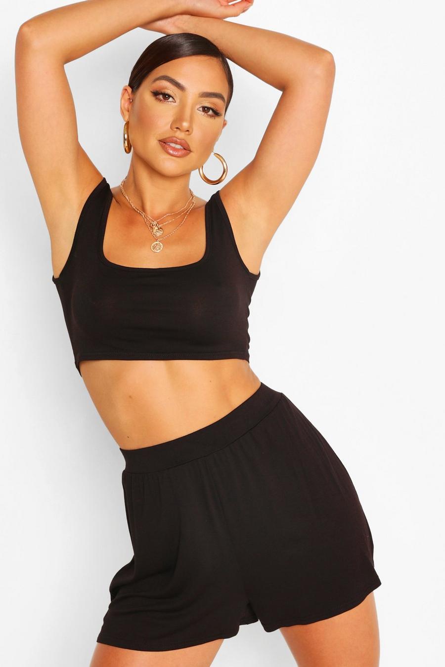 Black Jersey Crop And Short Beach Co-Ord image number 1