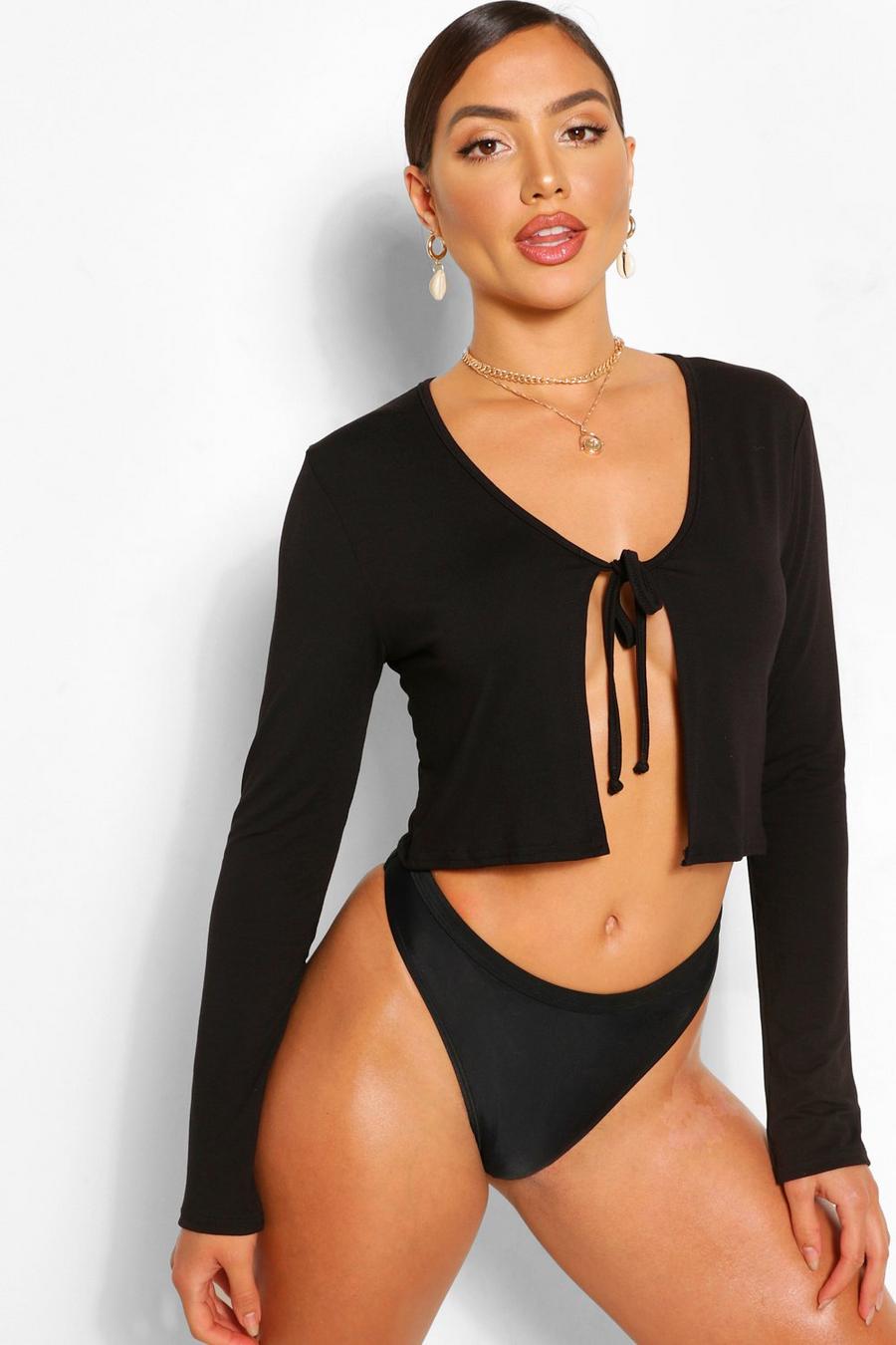 Tie Front Jersey Cardigan Beach Cover Up image number 1