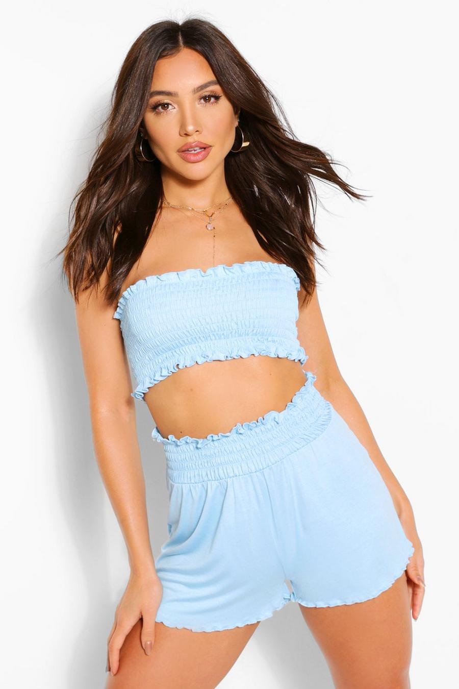 Shirred Bandeau and Short Beach Co-ord image number 1
