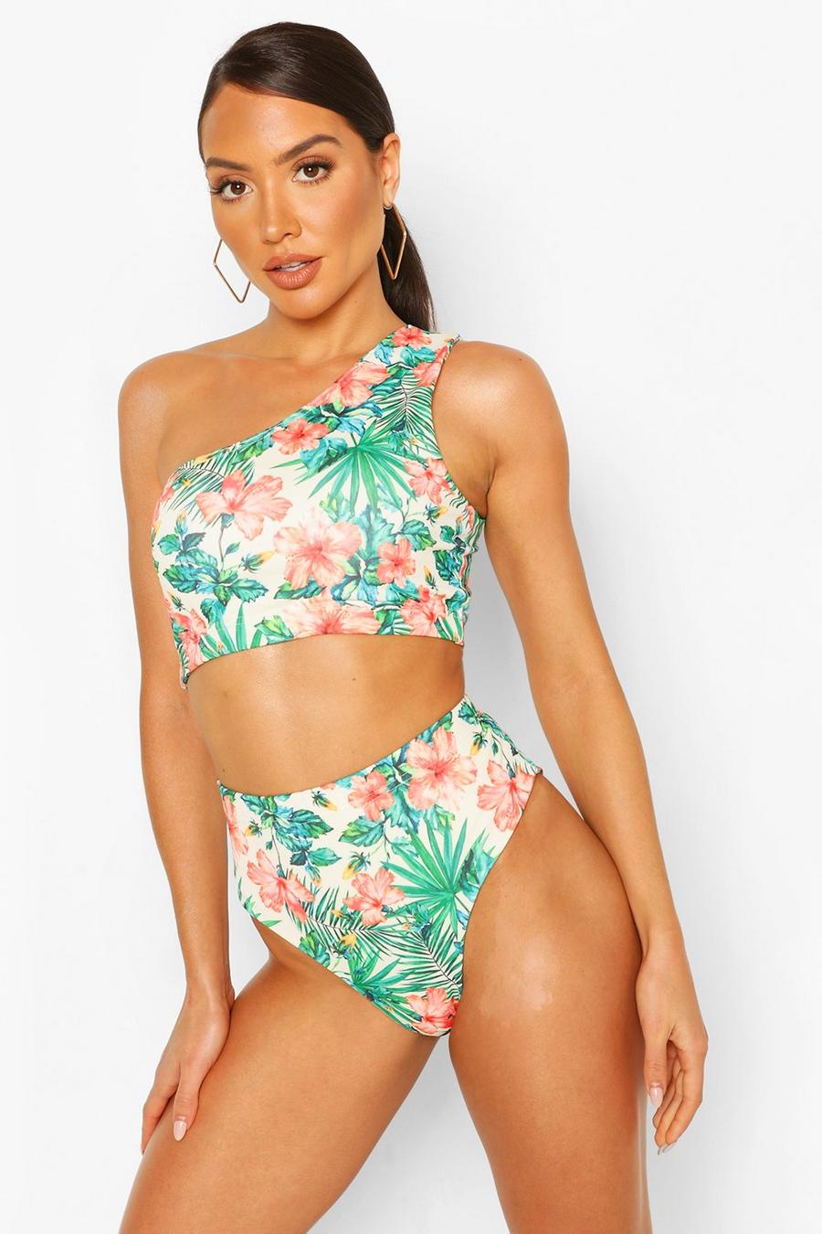 Tropical Floral One Shoulder Mix & Match Bikini Top image number 1