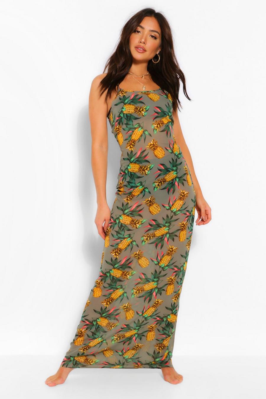 שמלת חוף מקסי עם כתפיות והדפס אננס image number 1