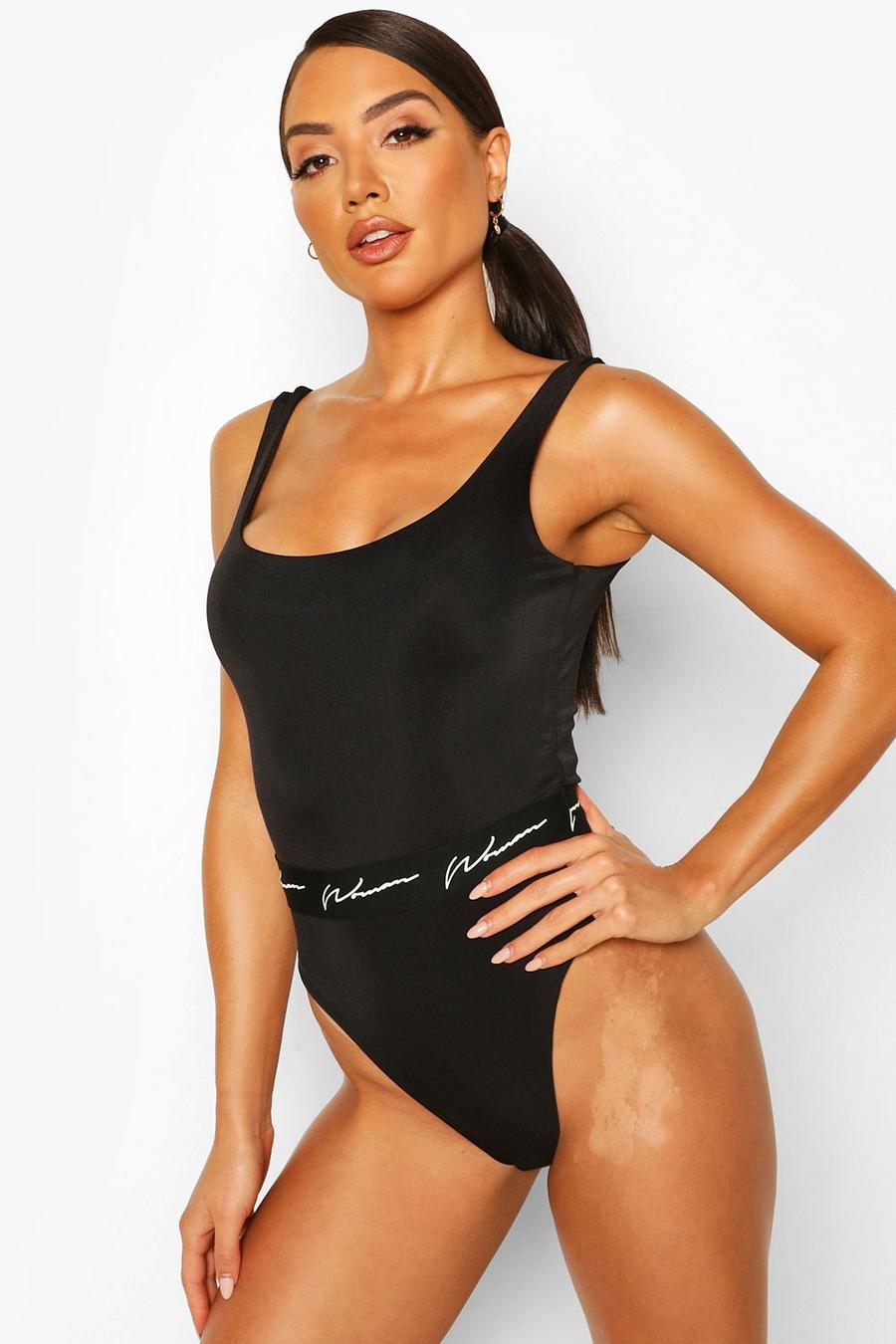 Black Women Belted Scoop Swimsuit image number 1