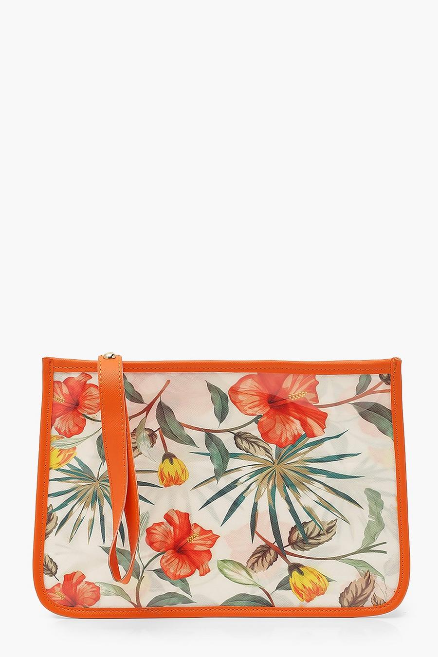 Sac de bikini en PU étanche à imprimé tropical abstrait, Orange image number 1