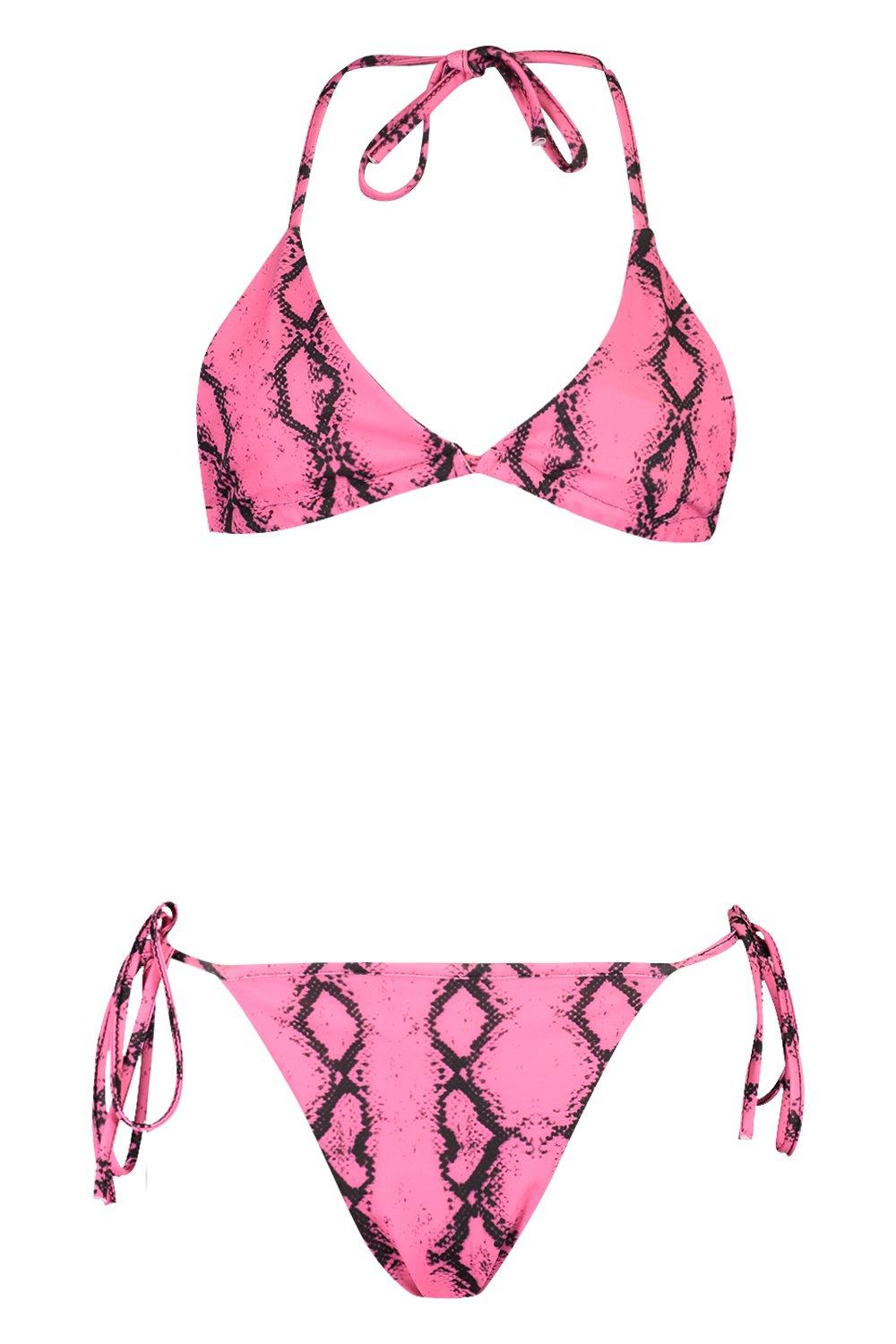 Snake Print Tie Side Triangle Bikini