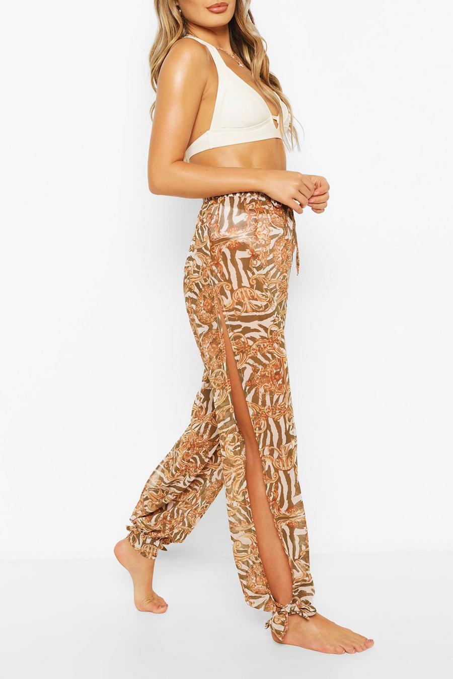 Scarf Print Tie Ankle Beach Trousers image number 1