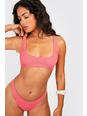 Rundhals Bikini-Crop Top in Knitteroptik, Pink