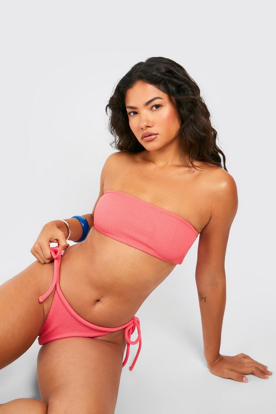 Roze Gekreukelde Bandeau Bikini Top