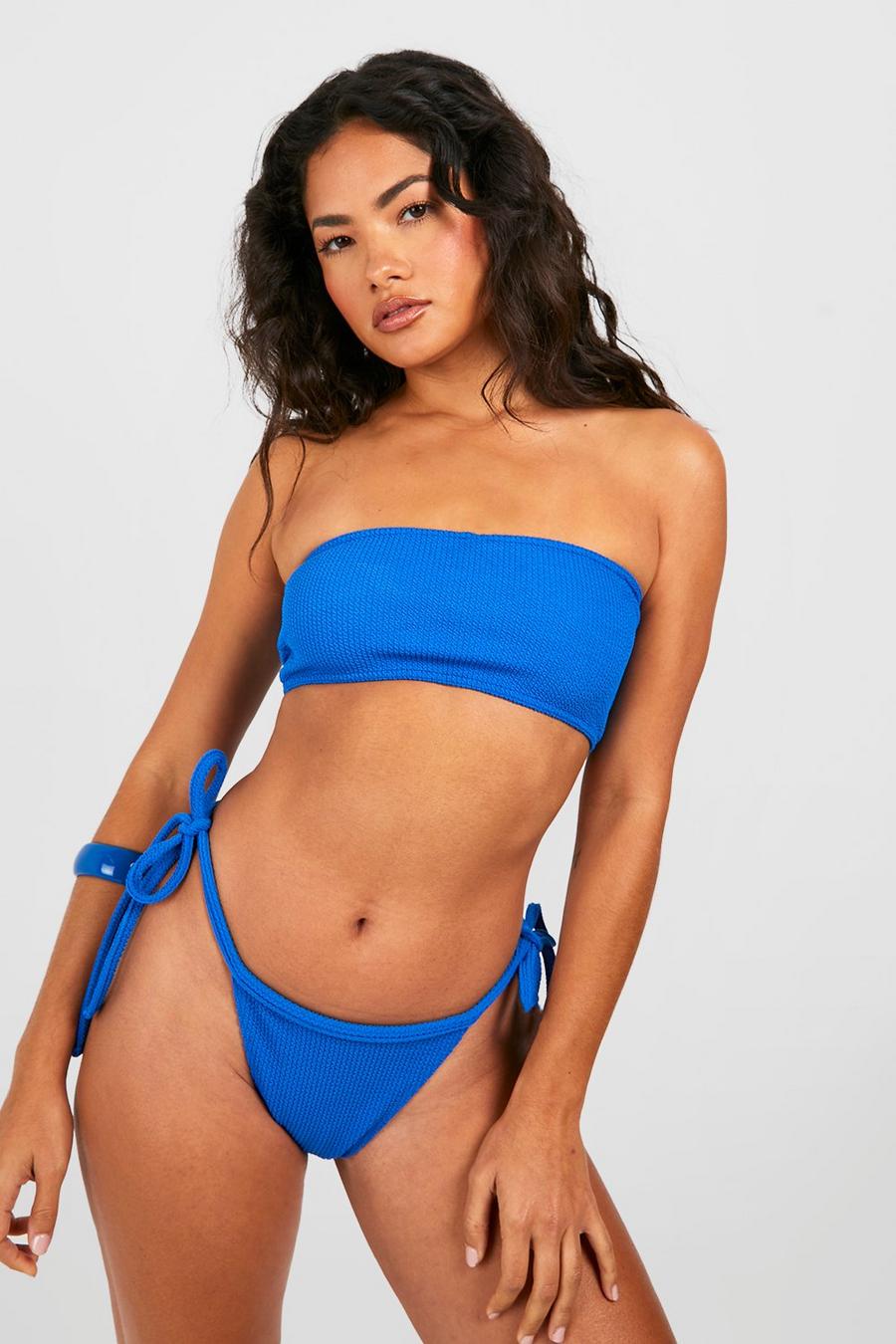 Pacific blue Mixa & Matcha Bikinitrosor med struktur och knytdetaljer image number 1