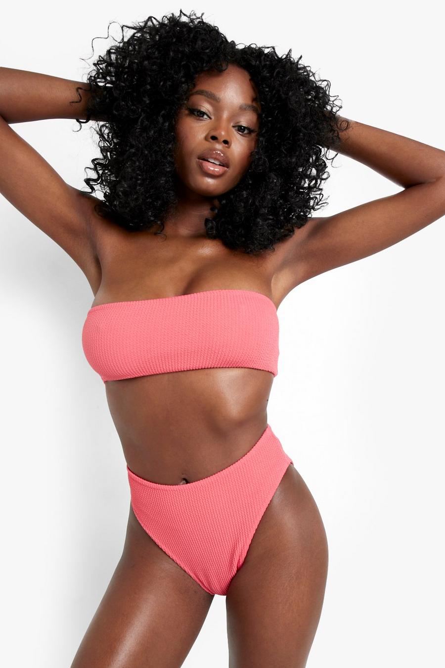 Pink Mixa & Matcha Bikinitrosa med struktur och hög midja image number 1
