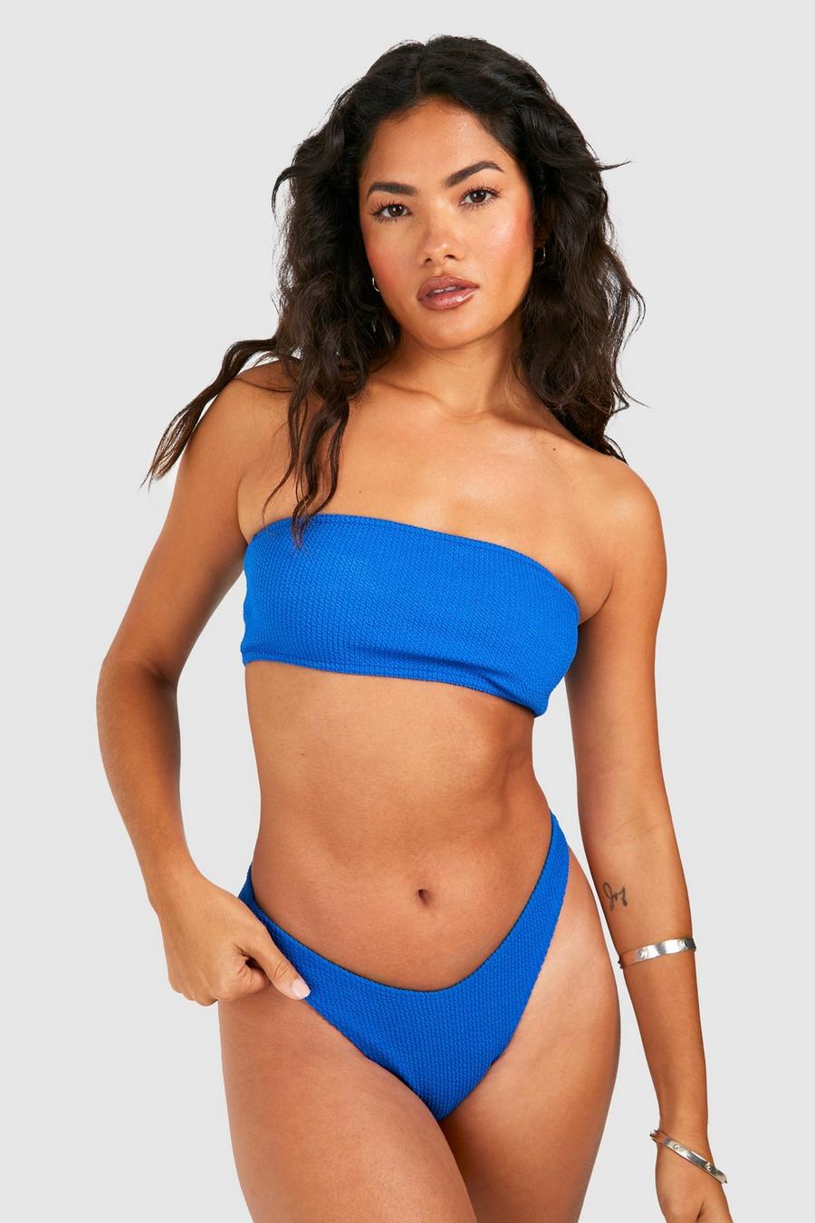 Slip bikini stile Hipster effetto goffrato, Pacific blue