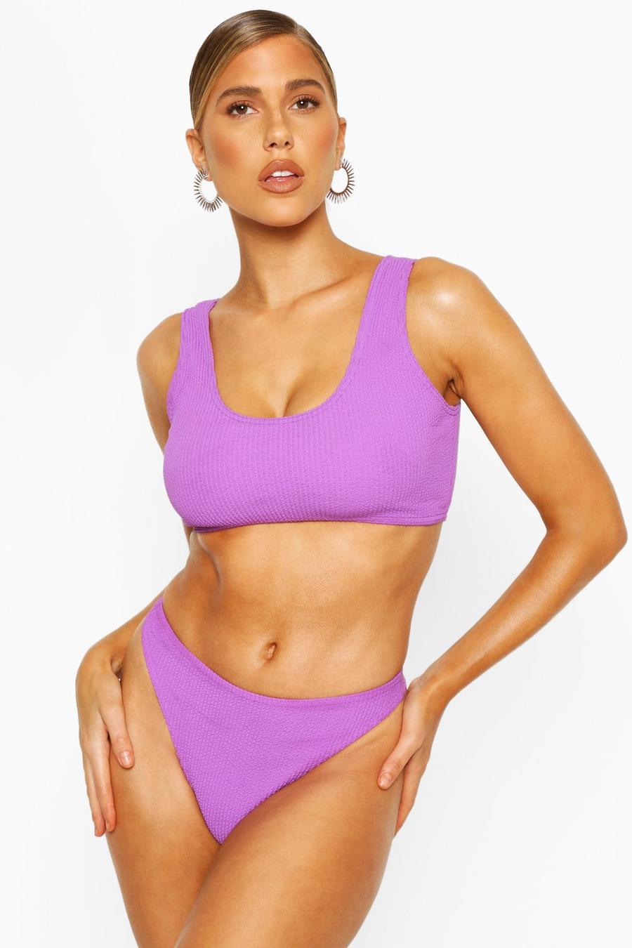 Purple Crinkle Thong Bikini Brief image number 1