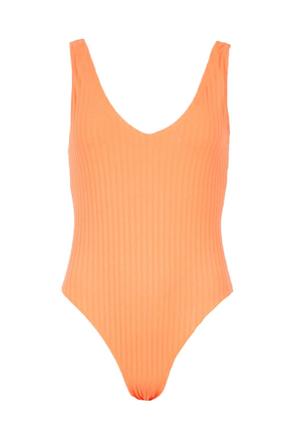 orange ribbed swimsuit