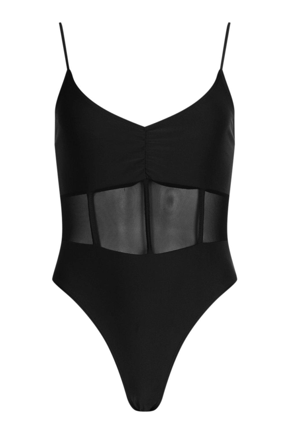 THE MYSTYLEMODE BLACK MESH CORSET DETAIL BODYSUIT