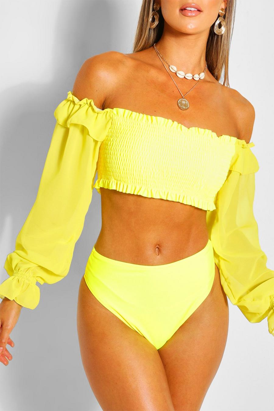 Lemon Chiffon Sleeve Bandeau High Waist Bikini image number 1