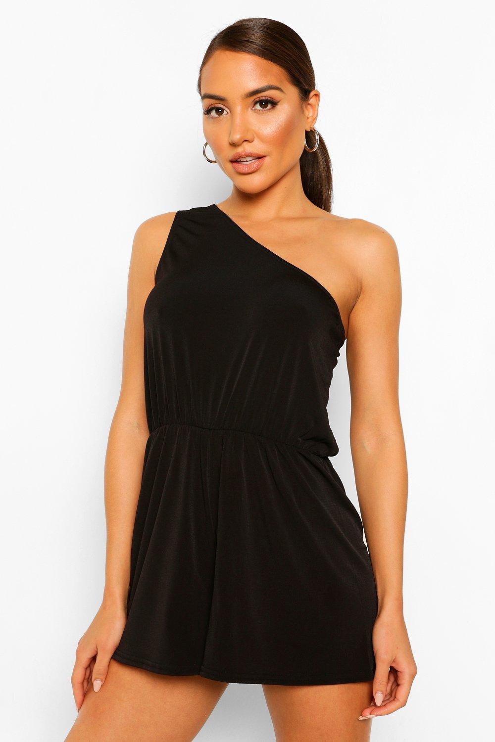 one shoulder black playsuit