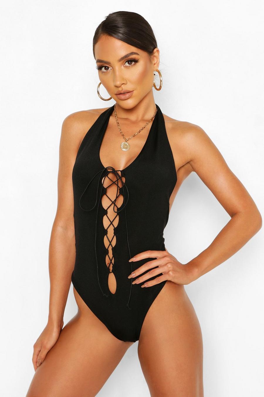 Lace Up Plunge Swimsuit image number 1