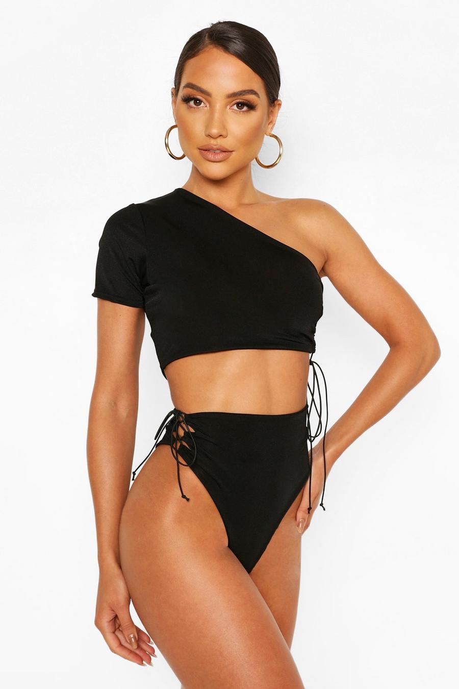 Bikini i one shoulder-modell med cut-outs och hög midja image number 1