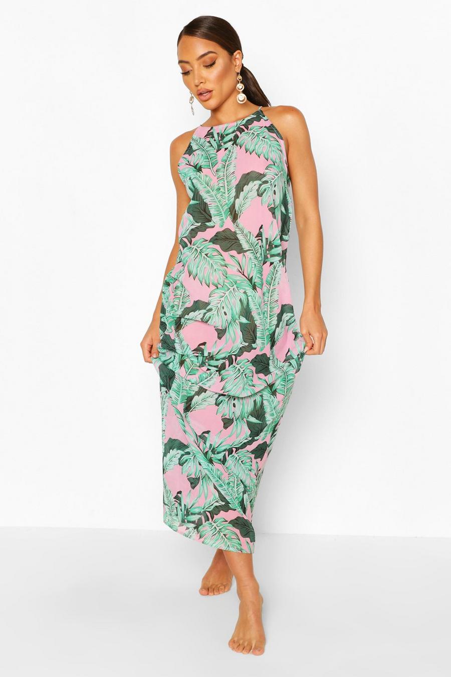 Palm Print Trapeze Style Maxi Dress image number 1