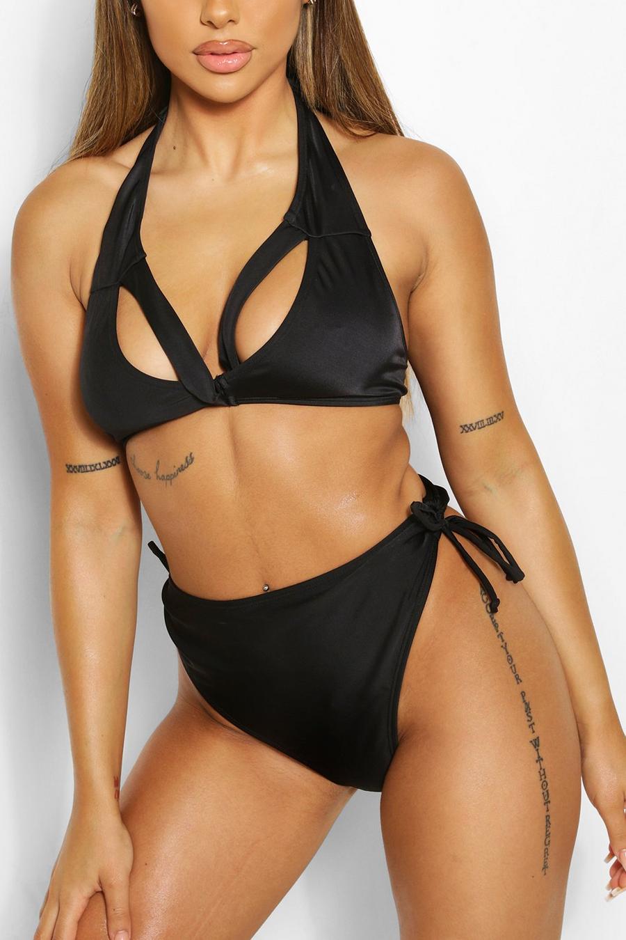 Black Mixa & Matcha Bikinitrosor med hög benskärning och knytdetaljer image number 1