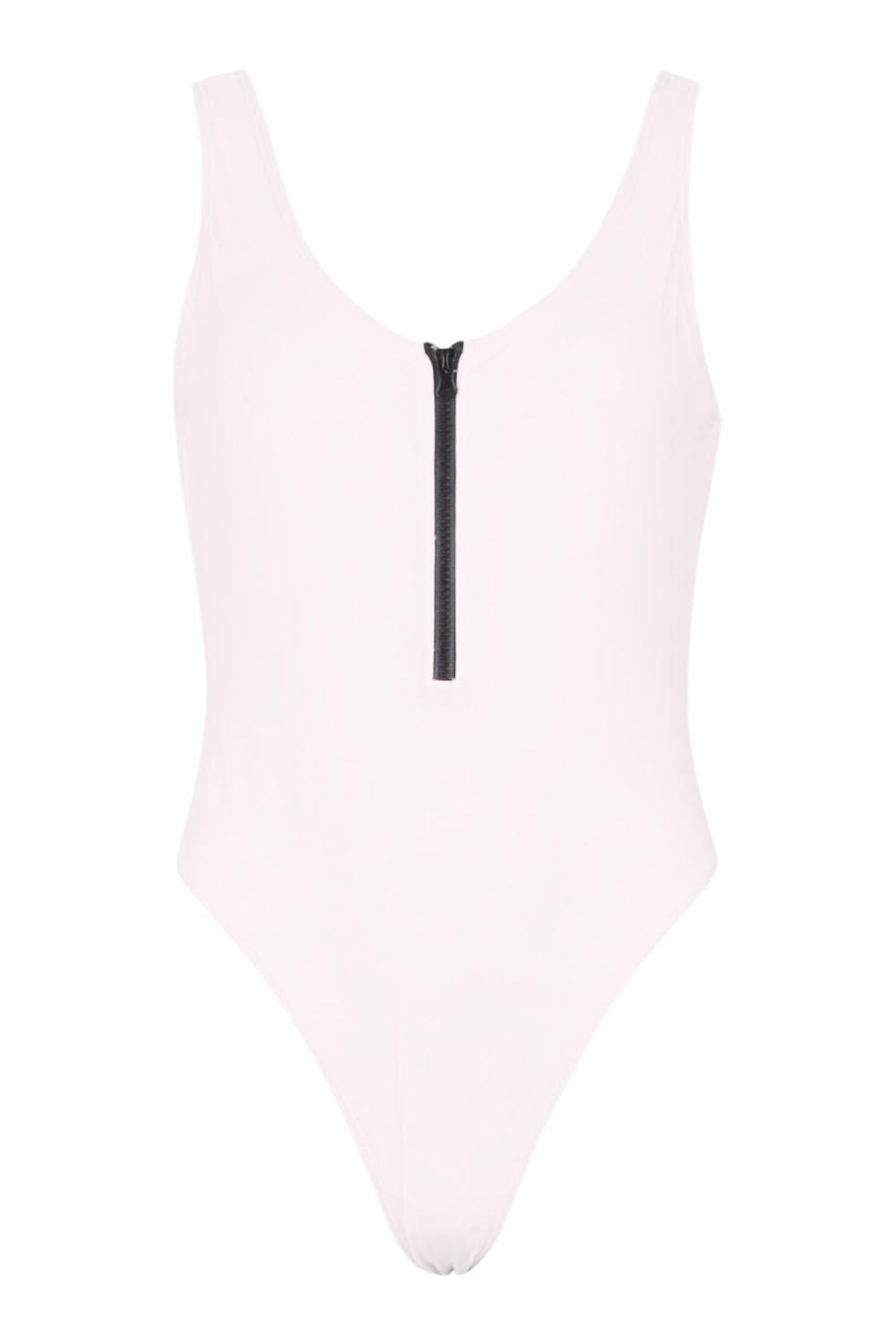 black and white zip swimsuit