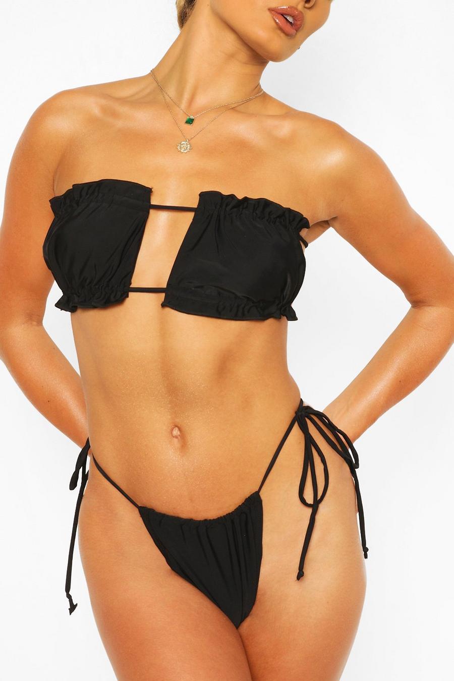Black Bandeaubikini med veck och cut-outs image number 1