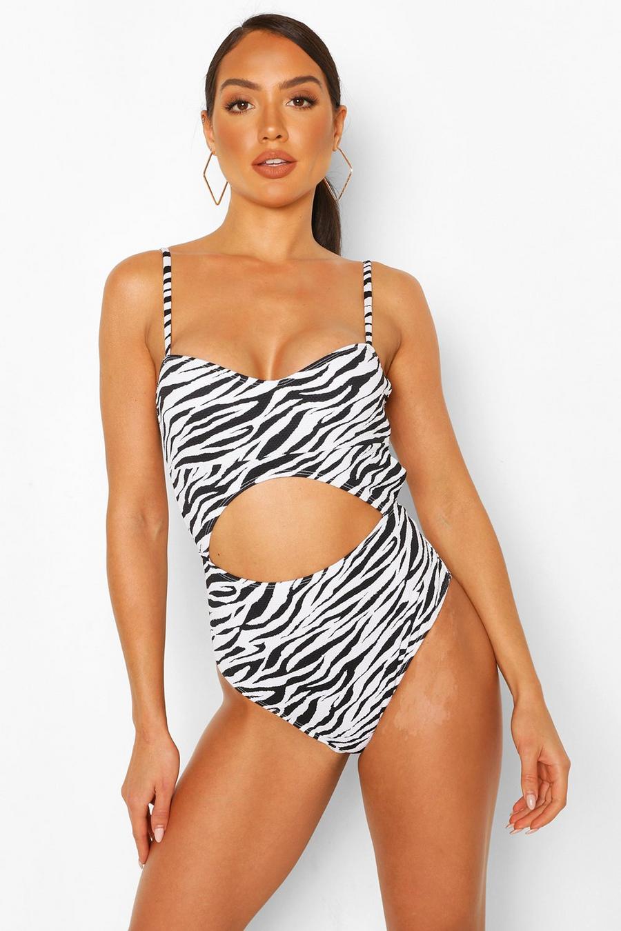 Zebra Seersucker Cut Out Swimsuit image number 1