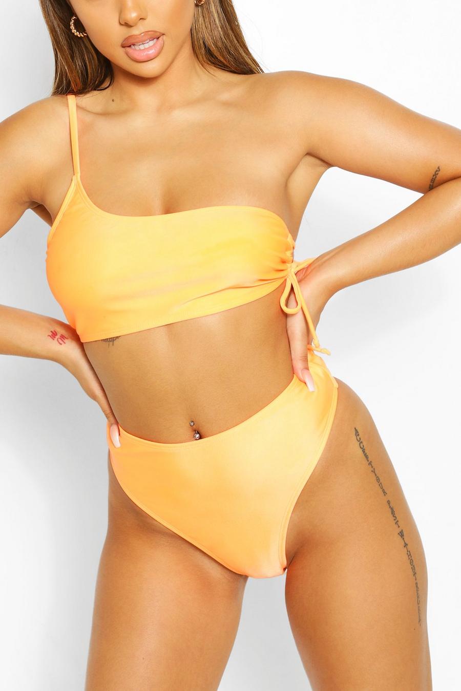 Orange Mix & Match Crinkle High Waisted Bikini Brief image number 1