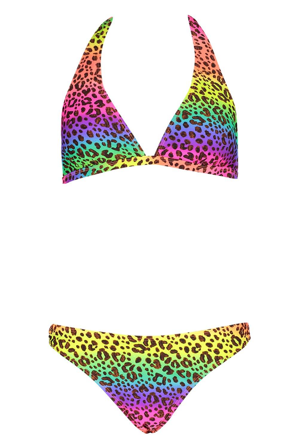 Bikini triangle a coussinet amovible imprime animal arc en ciel