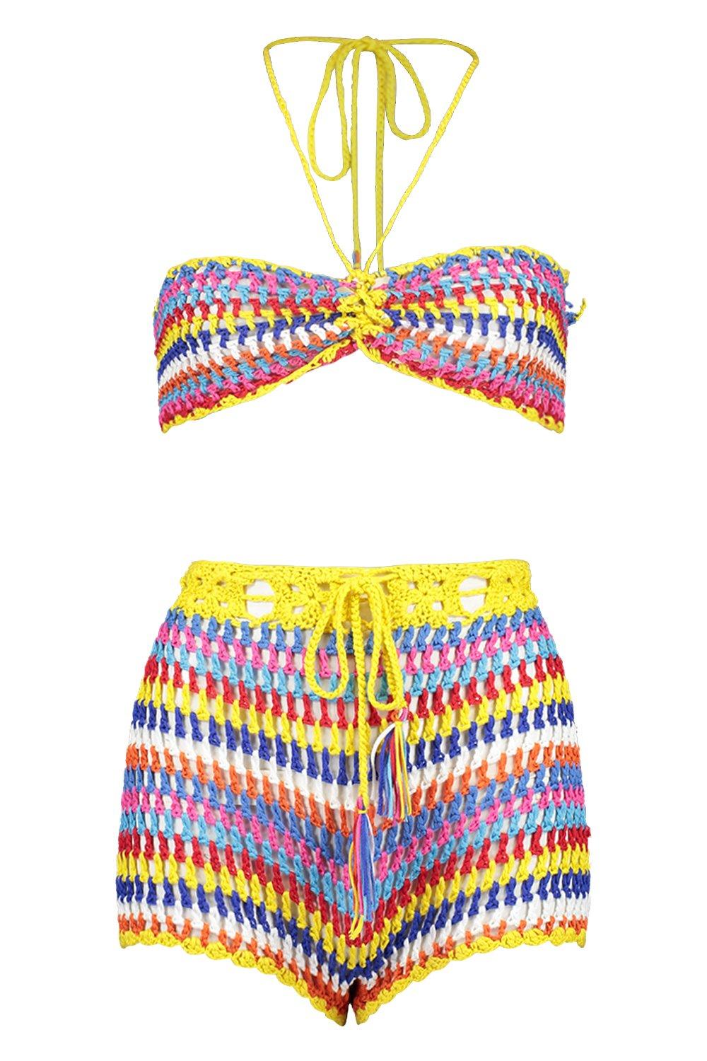 Rainbow Crochet Knit Beach Top & Short Set