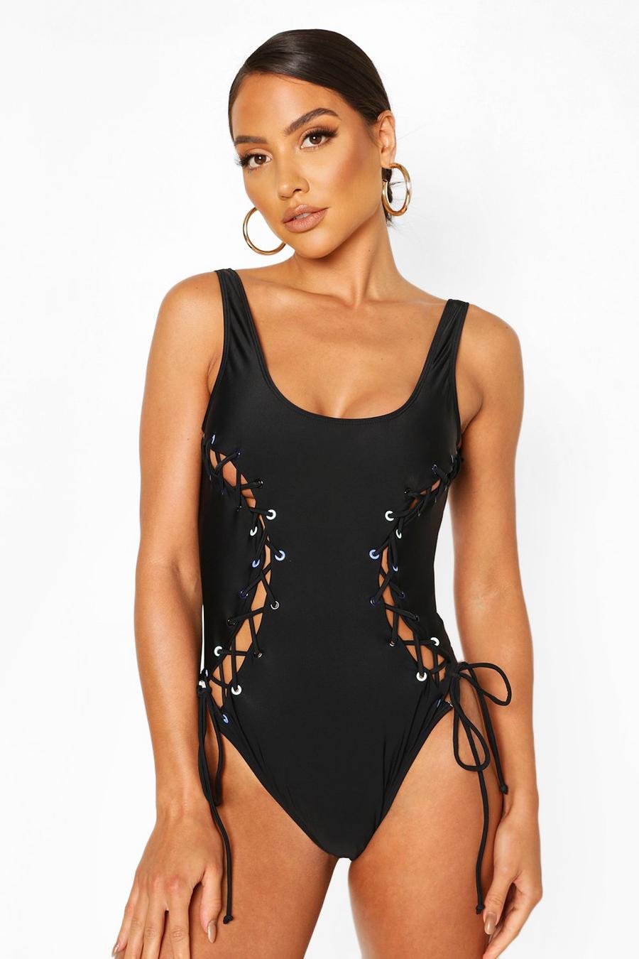 Lace Up Contouring Scoop Swimsuit image number 1