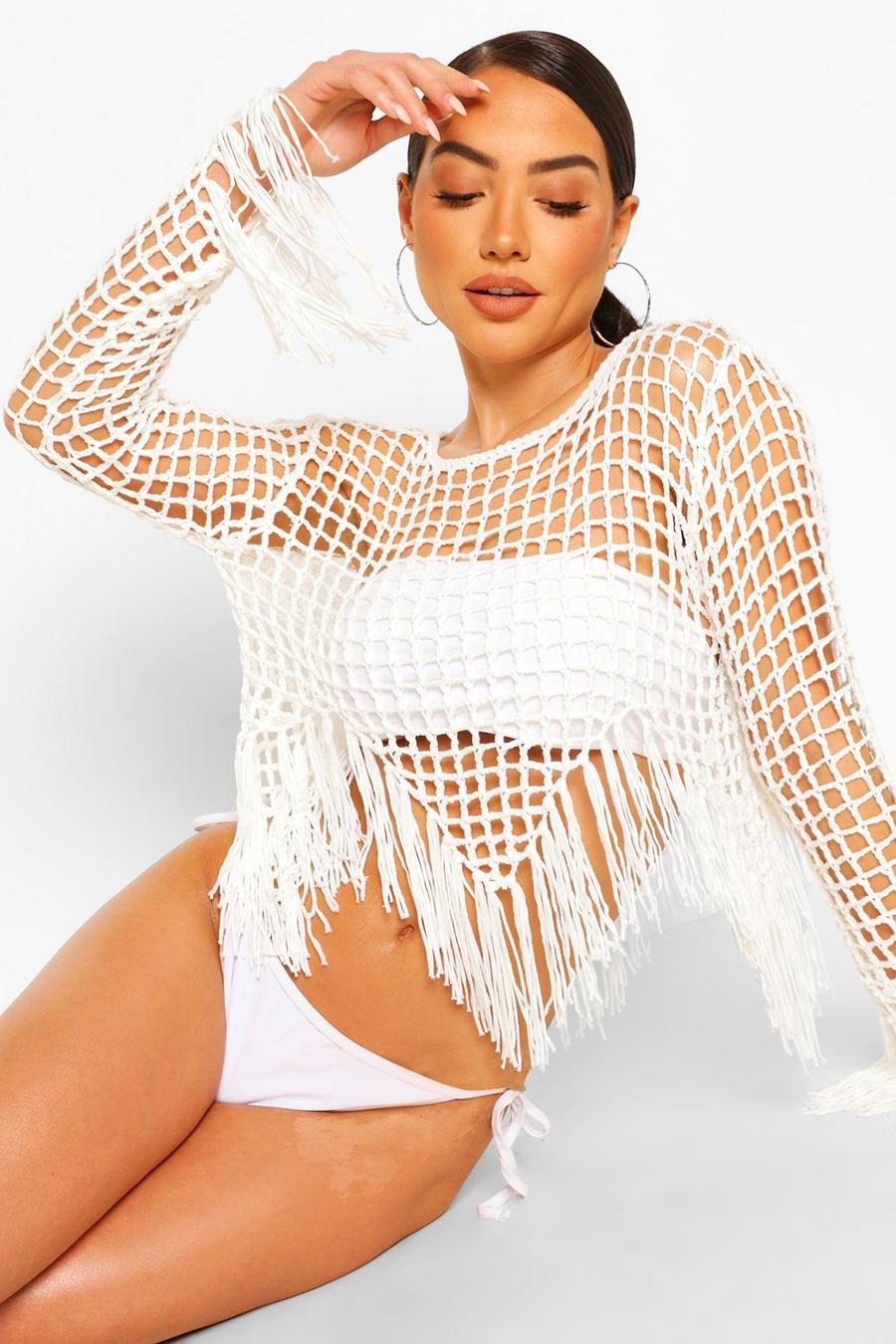 Fringed Crochet Knit Beach Top image number 1