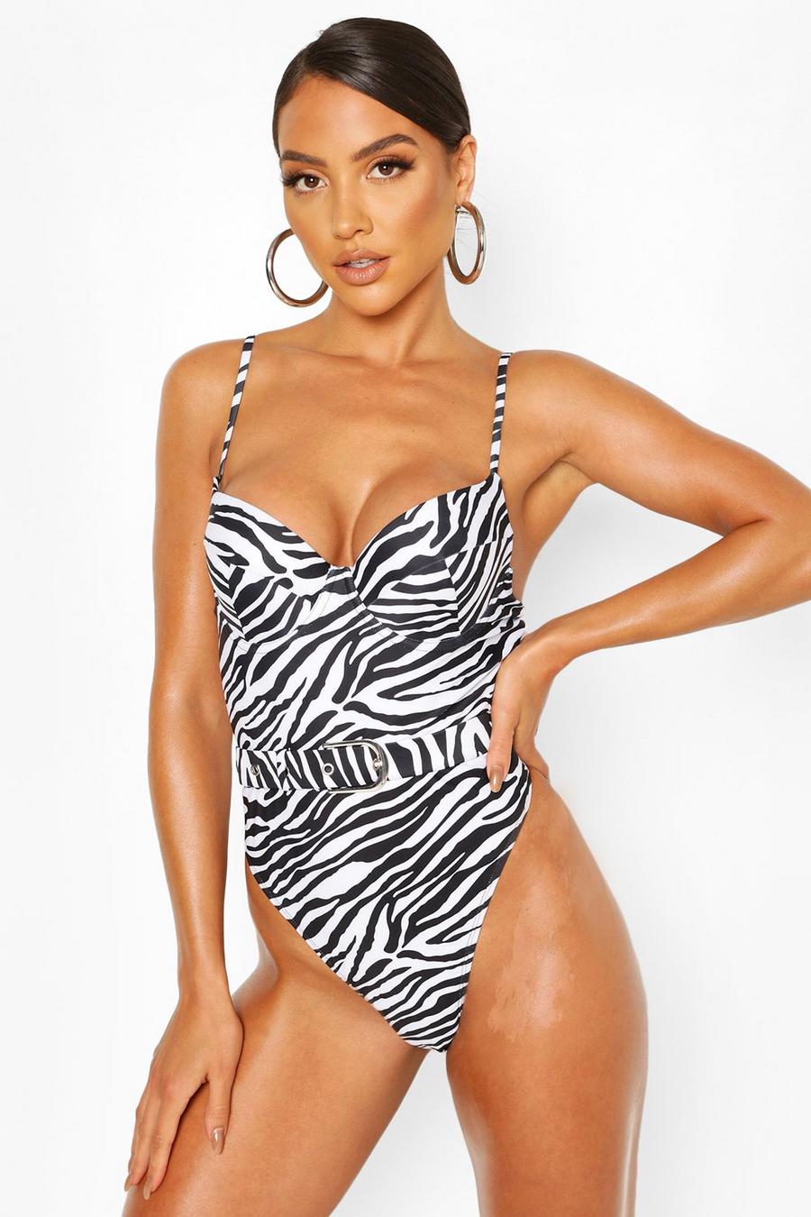 Zebra Underwired Belted Swimsuit image number 1