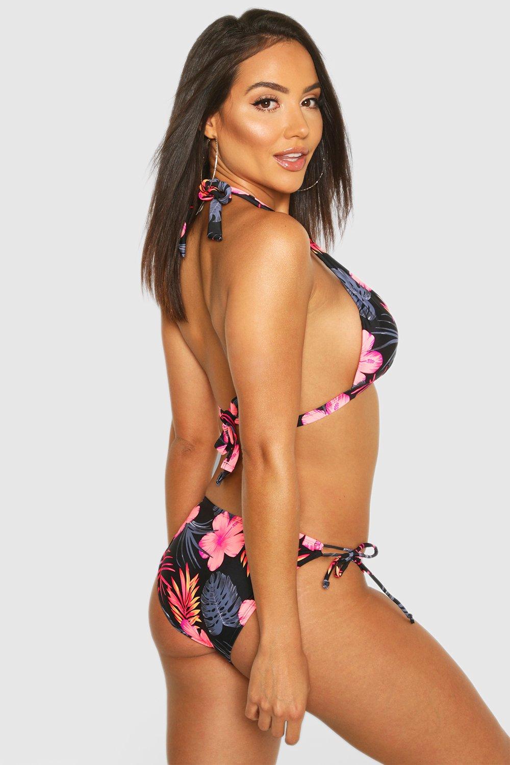 Black Printed Floral Push Up Bikini Top X20131