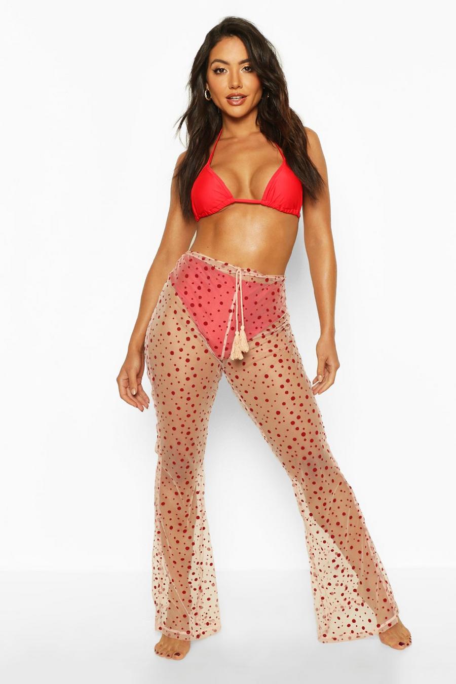 Red Dobby Mesh Beach Pants image number 1