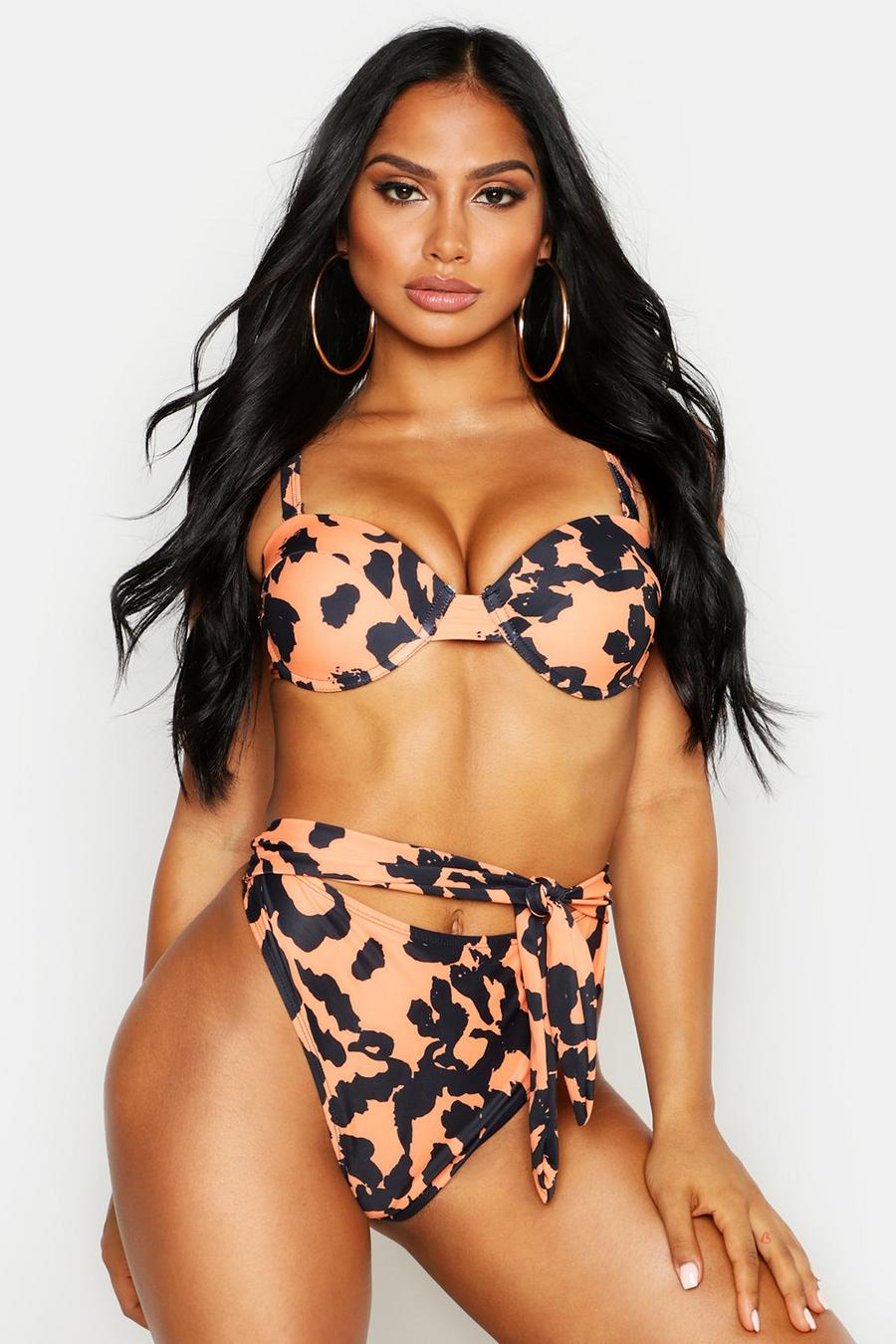Bügel-Bikini mit hohem Bund und Leopardenmuster, Braun image number 1